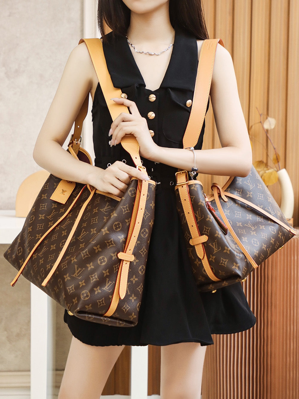【ルイヴィトン】★大人気★Carryall PM|キュートなリボン付き&親子バッグデザイン♪少女心をくすぐるセット!