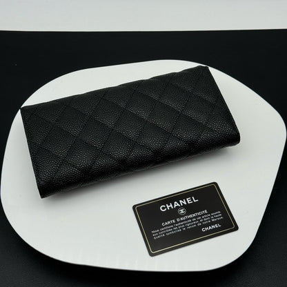 【シャネル】長財布 キャビアスキン ロングウォレット ！ブラック