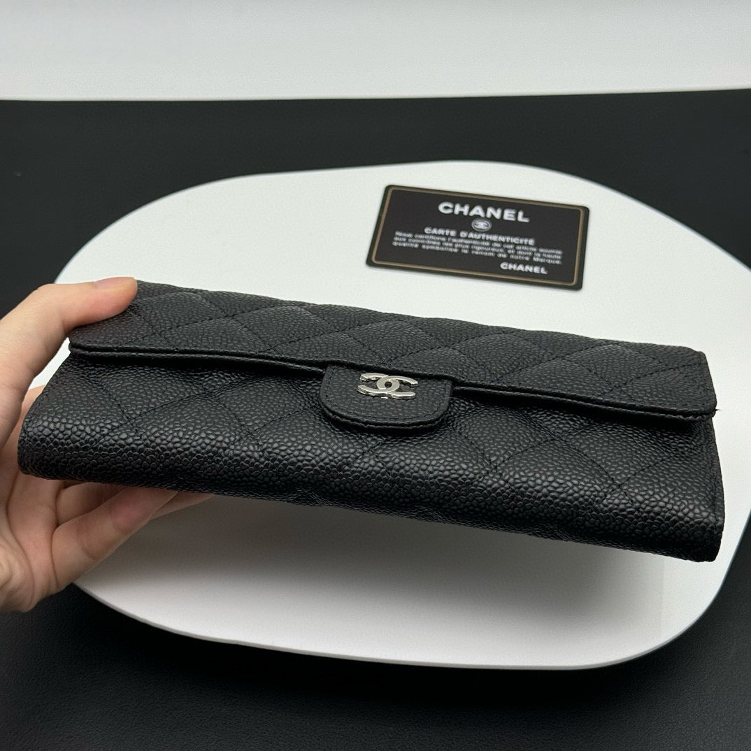 【シャネル】長財布 キャビアスキン ロングウォレット ！ブラック